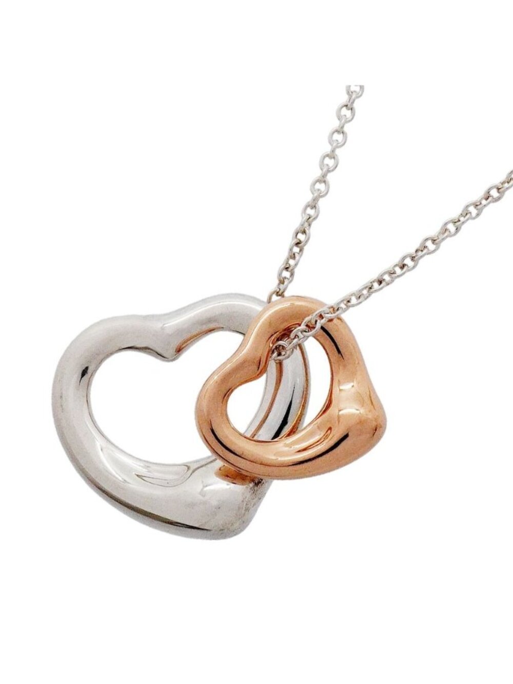 Tiffany & Co Necklace Double Open Heart 18k Pink Gold 925 Sterling Silver